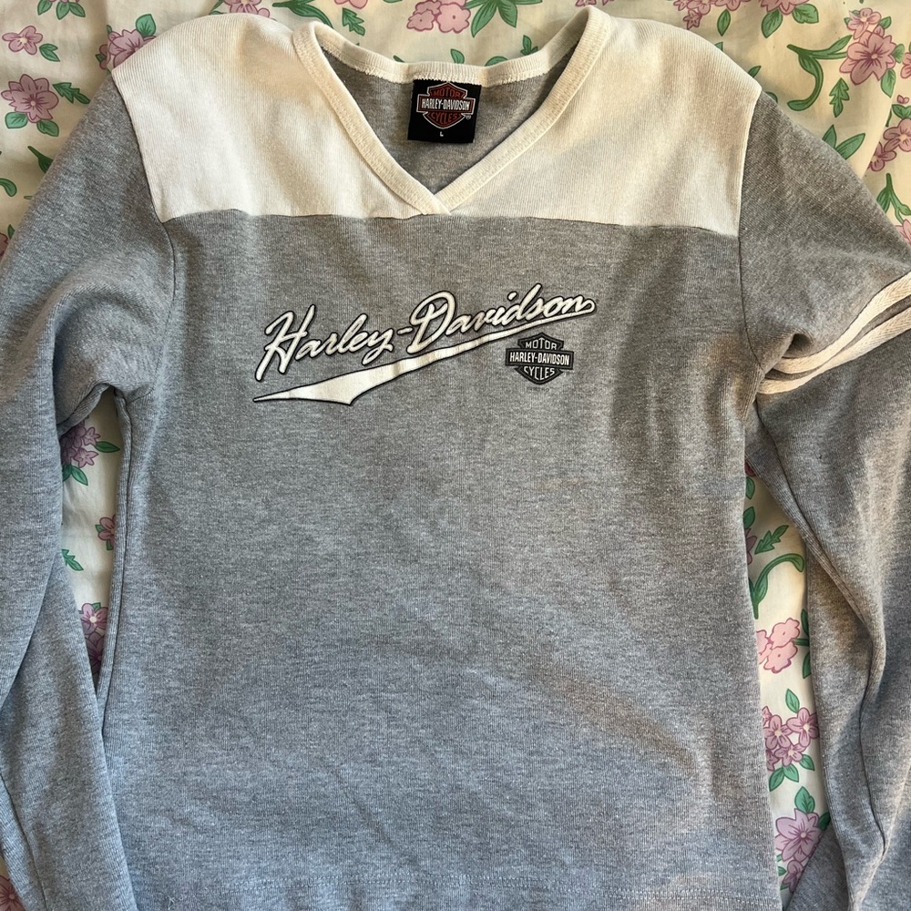 Harley Davidson Gray White Sporty Long Sleeve Top
